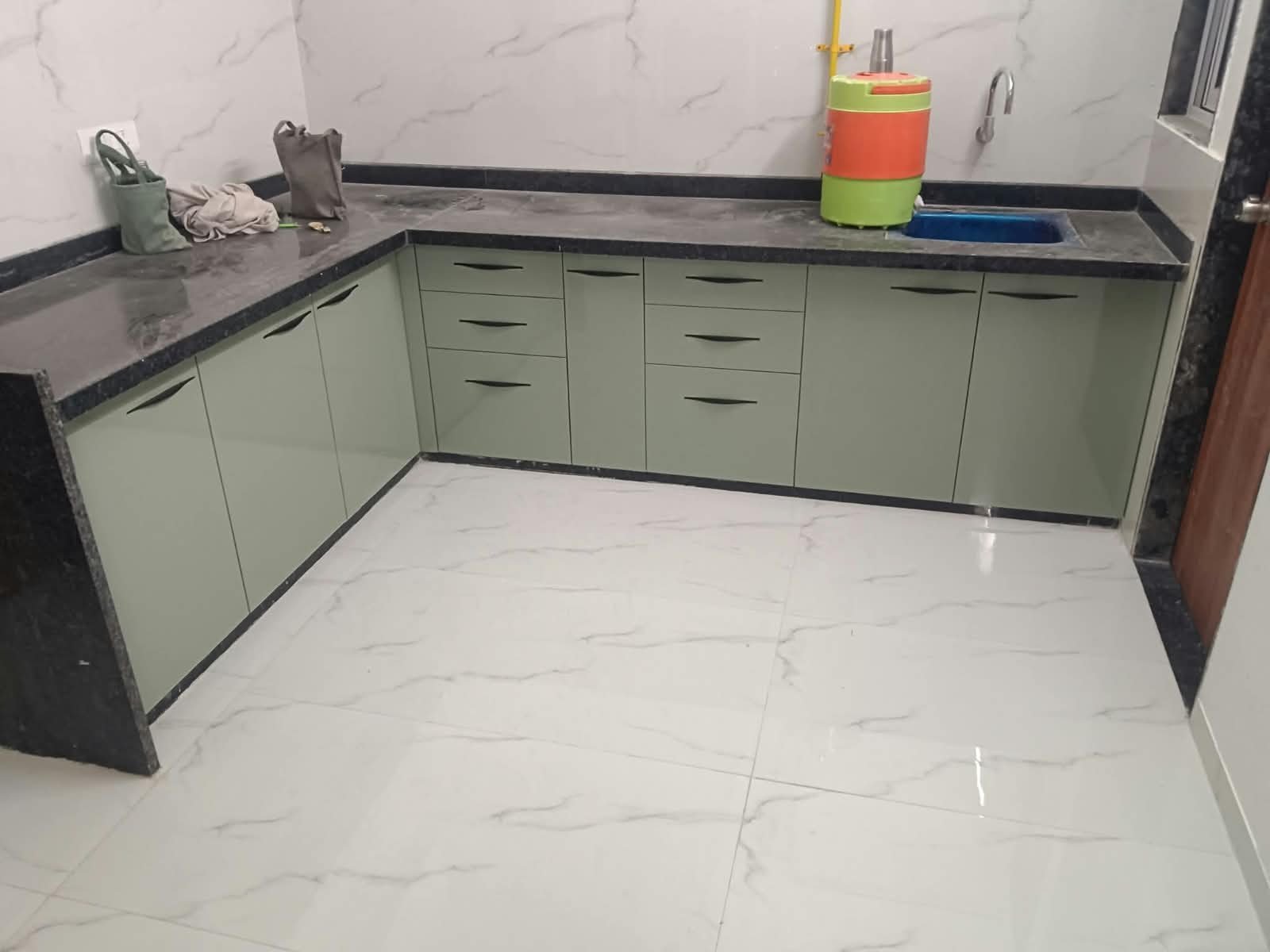 Green Kitchen Base Cabinets