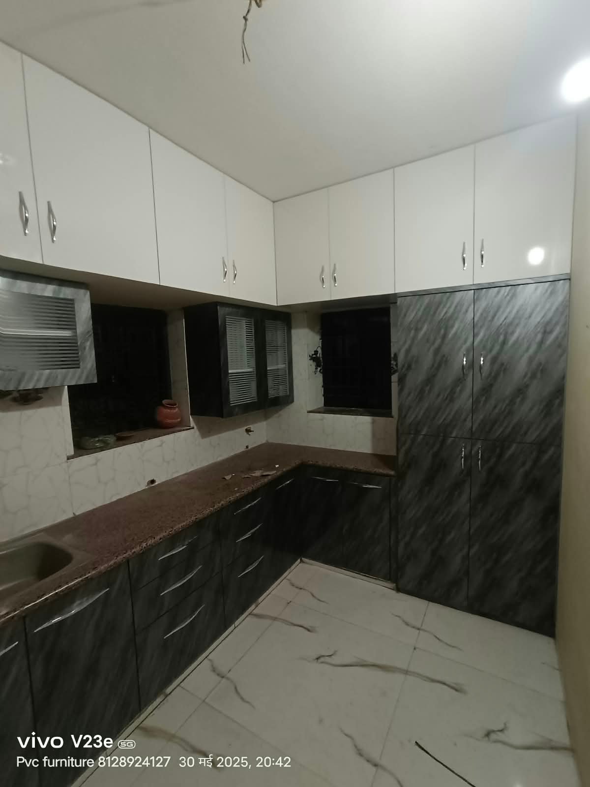 Grey Marble Pattern Kitchen Cabinets