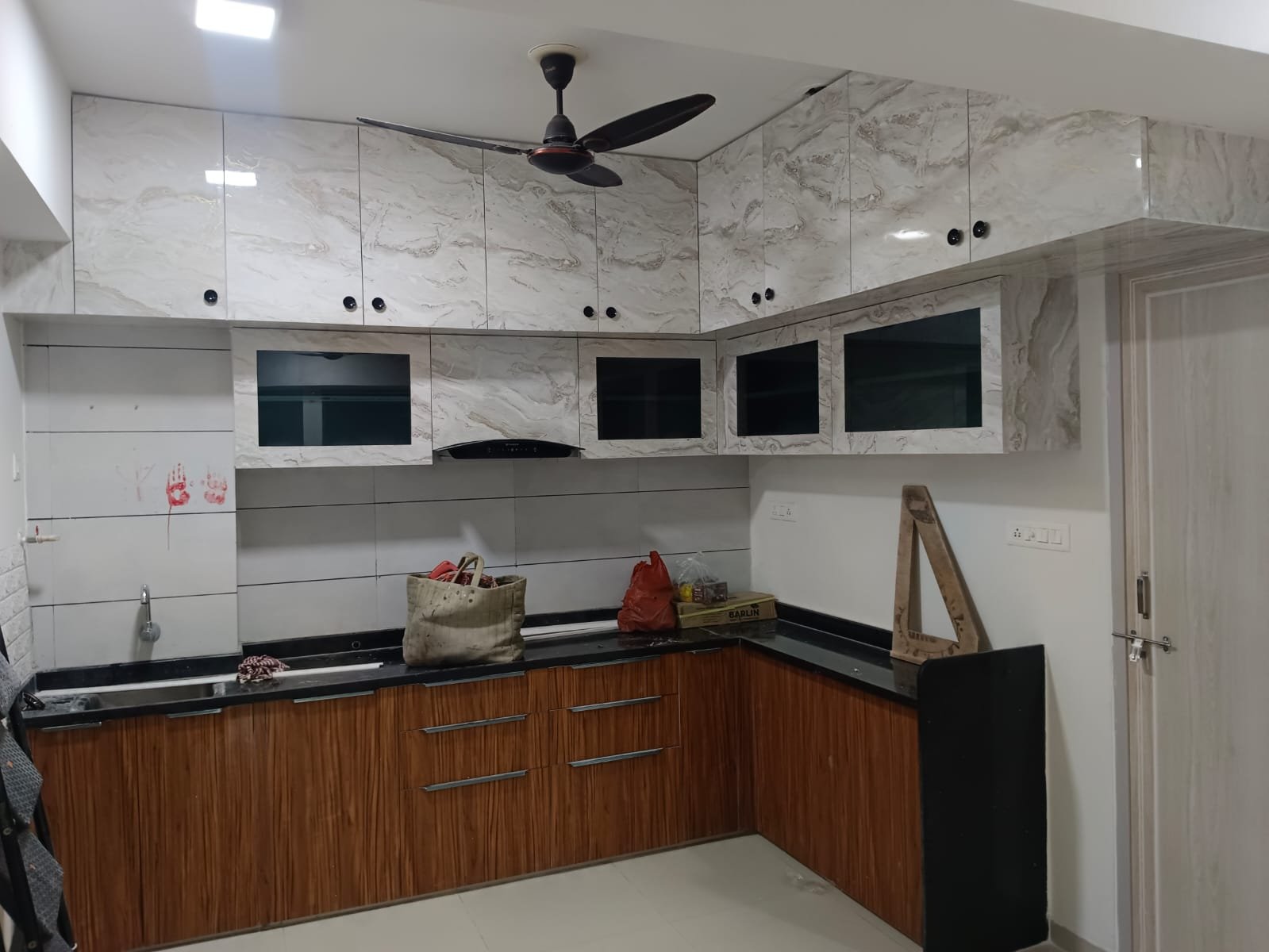 Marble Finish PVC Modular Kitchen