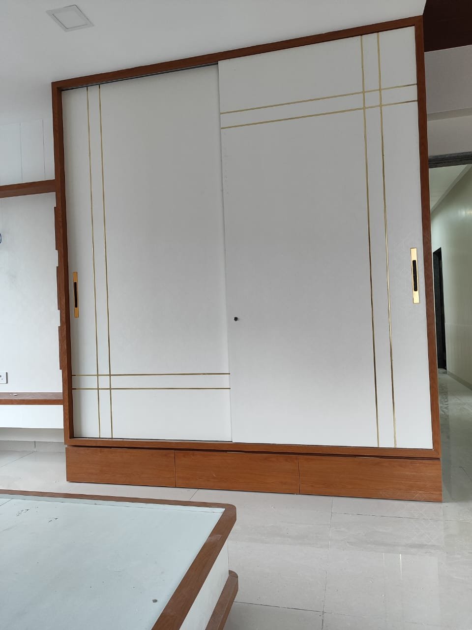 White and Gold Sliding PVC Wardrobe