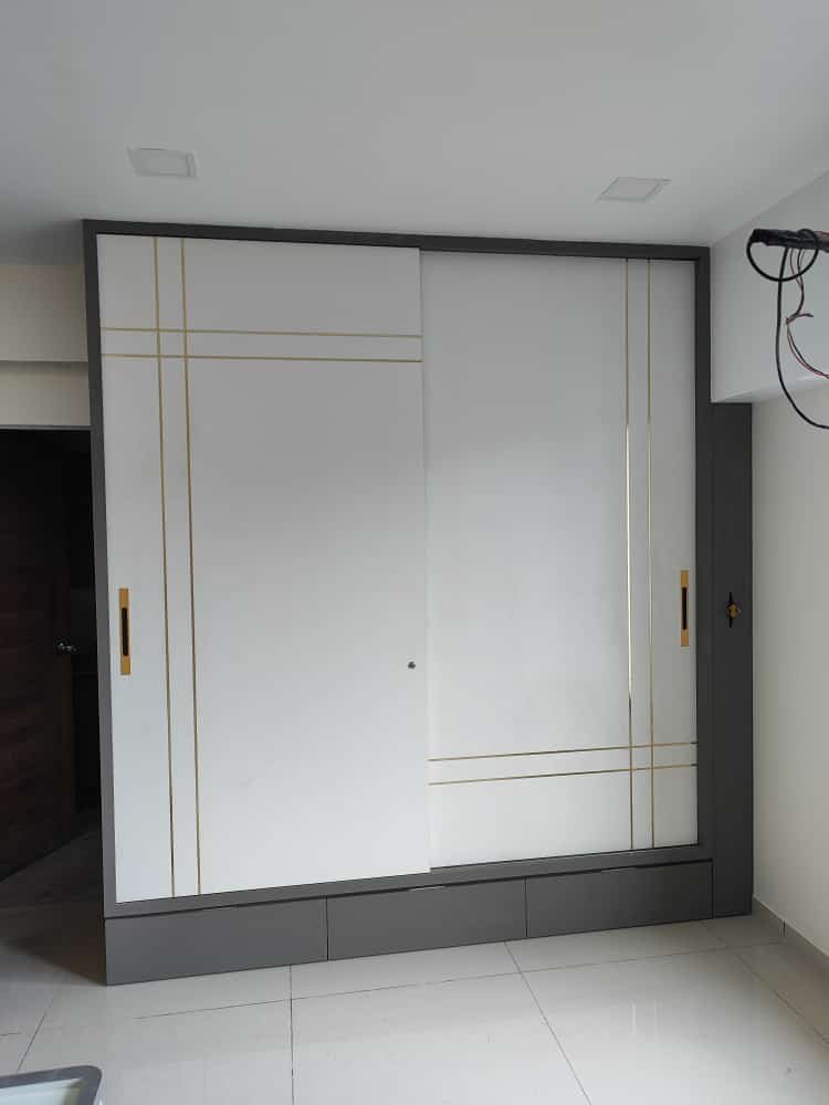 White and Grey Sliding PVC Wardrobe